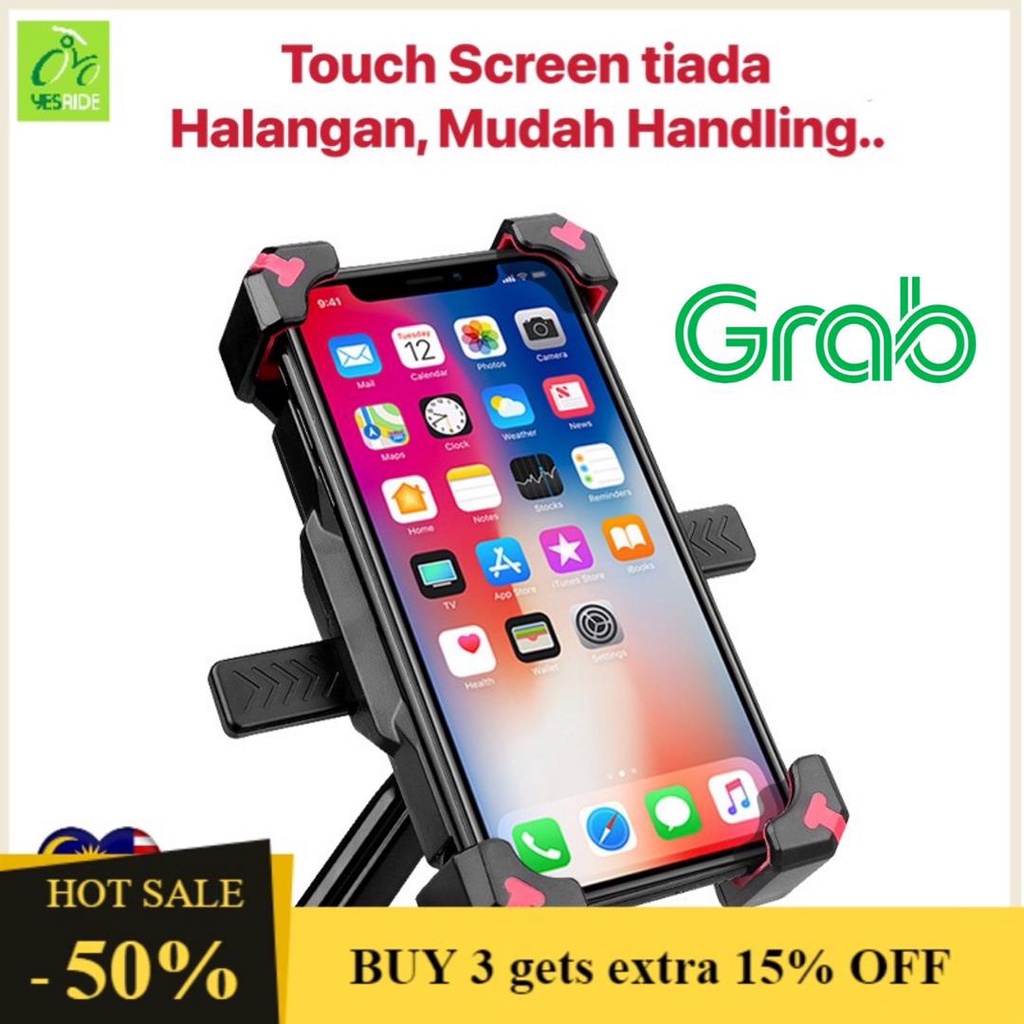 Braket telefon bimbit basikal 360 ° berputar satu button kunci pemegang ketat & selamat - Image 3