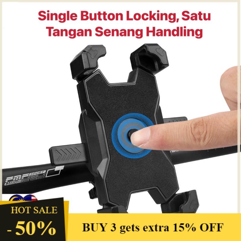 Braket telefon bimbit basikal 360 ° berputar satu button kunci pemegang ketat & selamat - Image 8